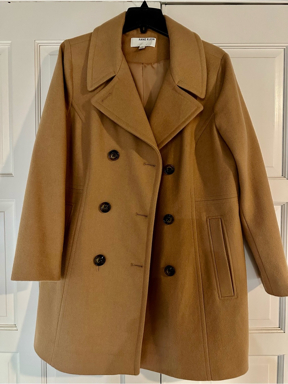 Anne Klein Women's Camel Double-Breasted Wool Pea Coat